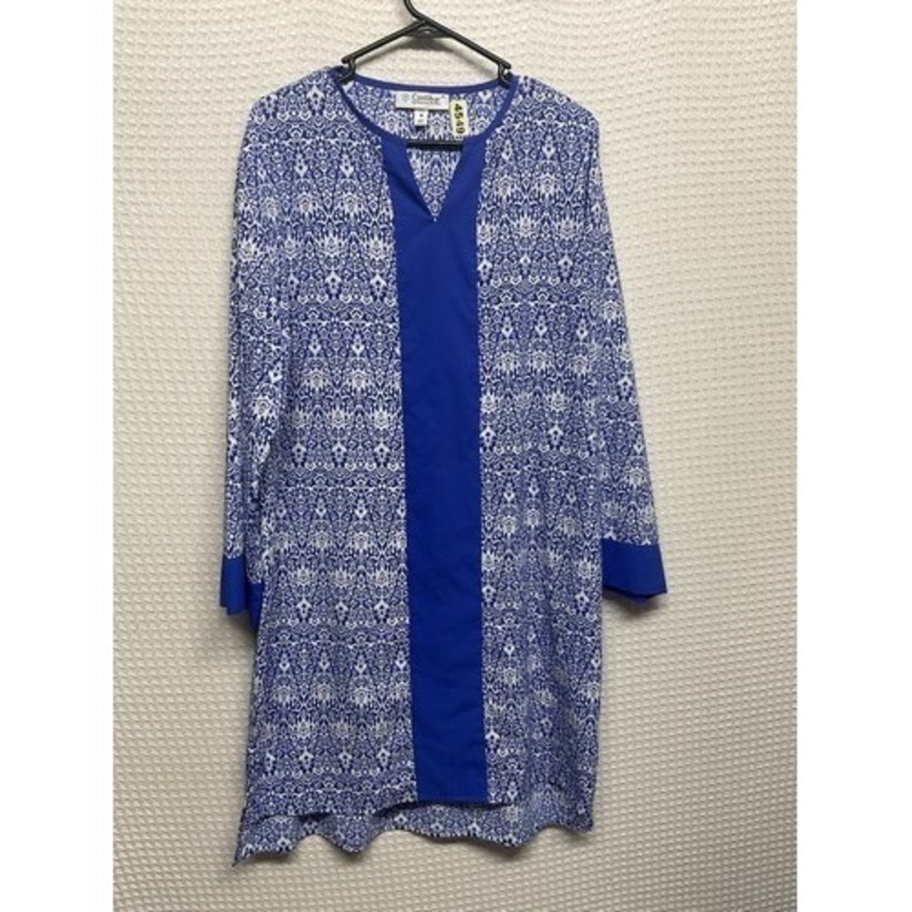 Coolibar UPF50+ Blue Ikat Moroccan Oceanside Tunic Mini Dress Women M India